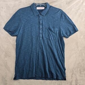 ORLEBAR BROWN Mens Medium Blue Short Sleeve Button Neck Polo Shirt Pocket